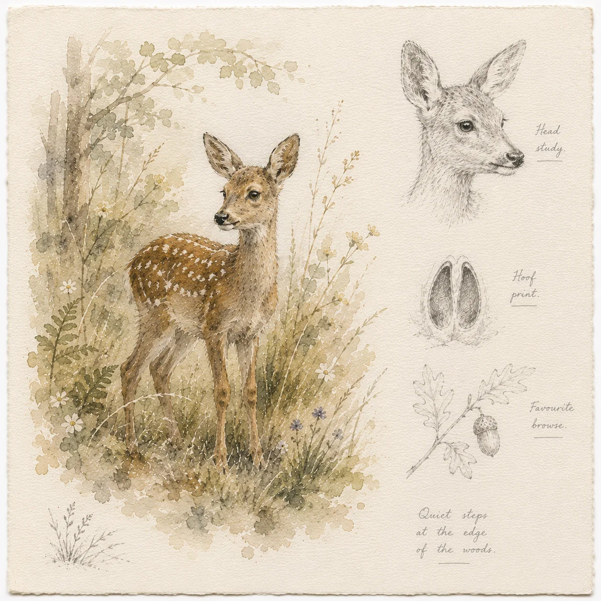 Fawn Greeting Card - Woodland Wildlife Field Journal Card - Single Card or Pack of 5