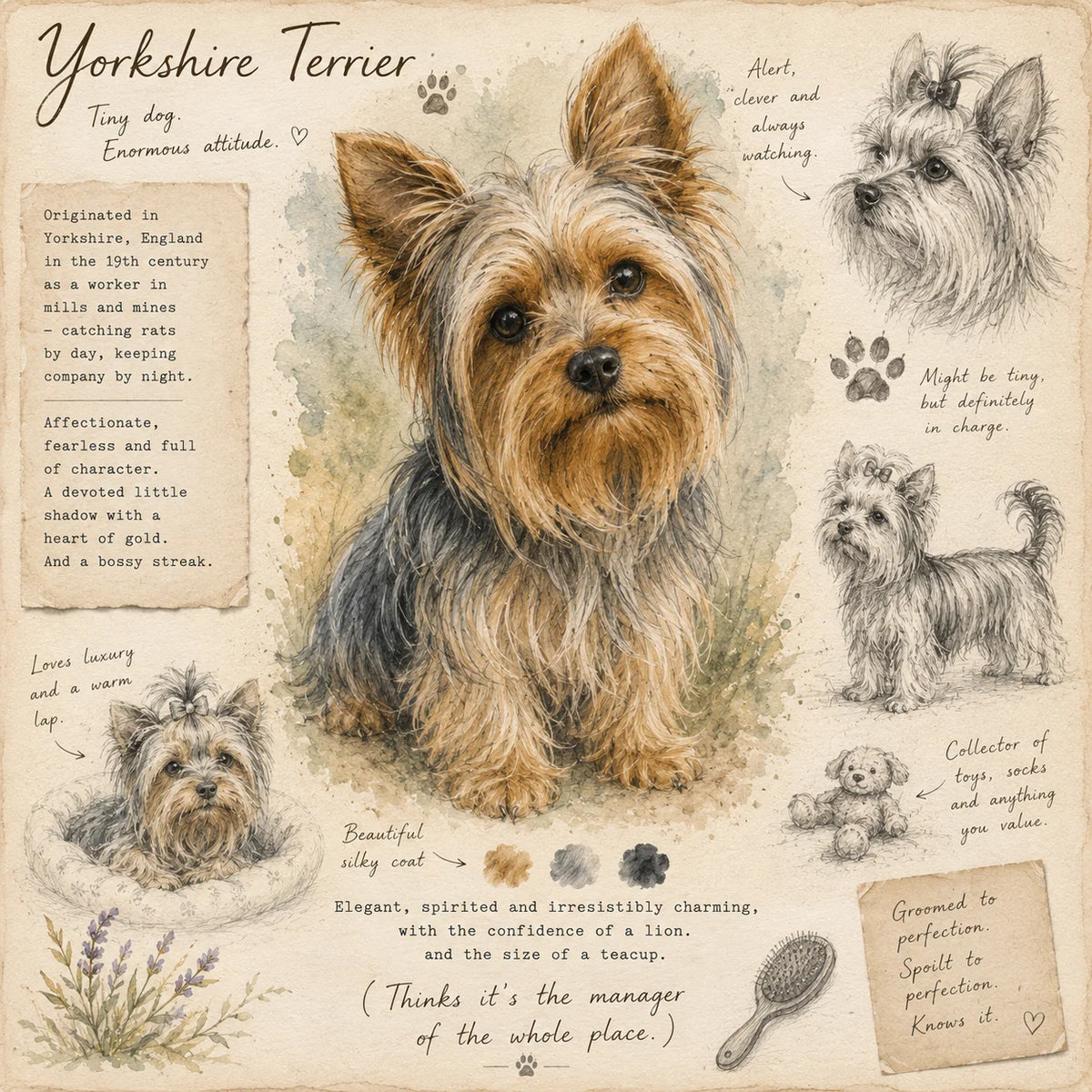 Yorkshire Terrier Greeting Card - Single Card or Pack of 5 - Dog Illustration Card - Yorkie Card - Dog Lover Gift