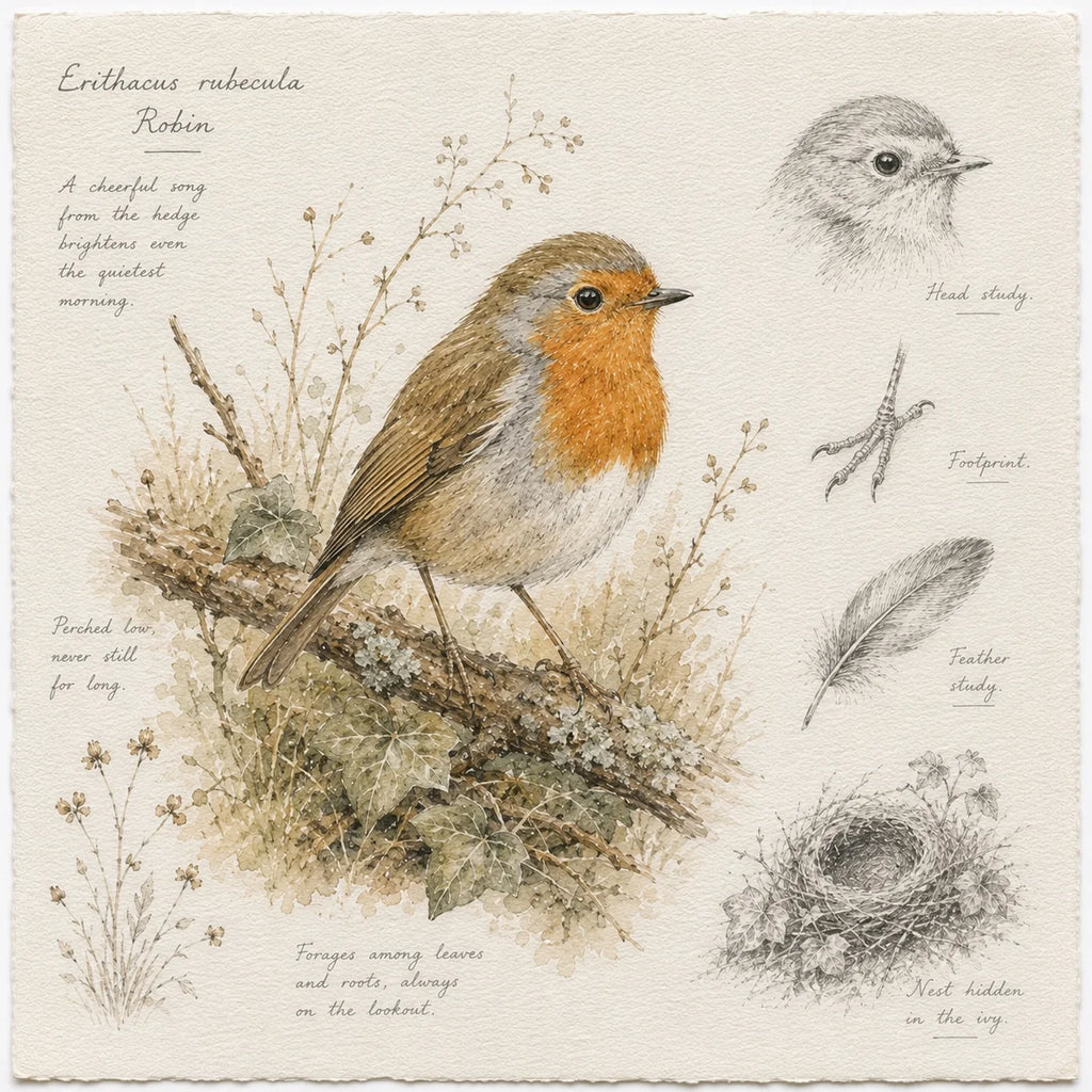Robin Greeting Card - British Bird Field Journal Card - Single Card or Pack of 5