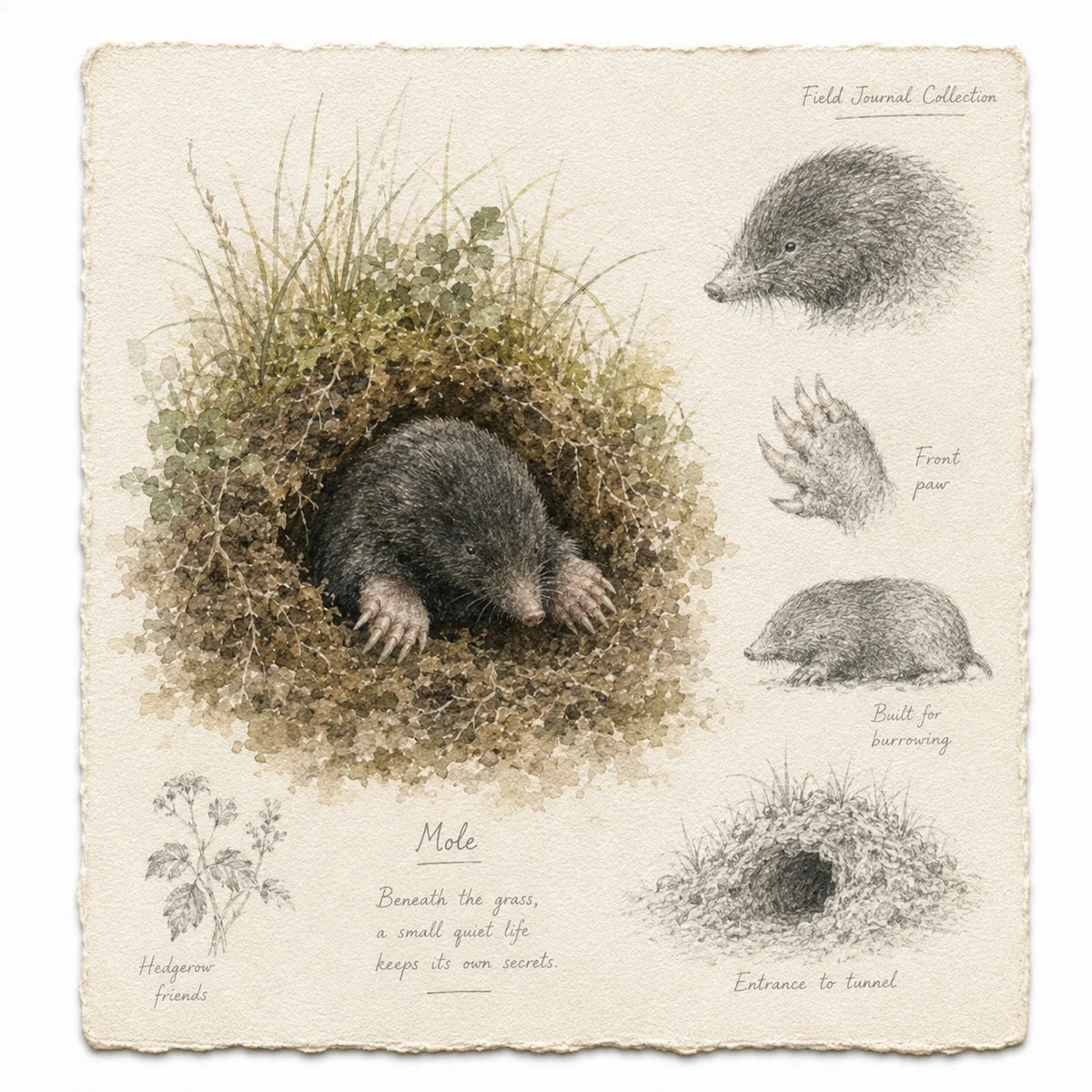 Mole Greeting Card - British Wildlife Field Journal Card - Single Card or Pack of 5