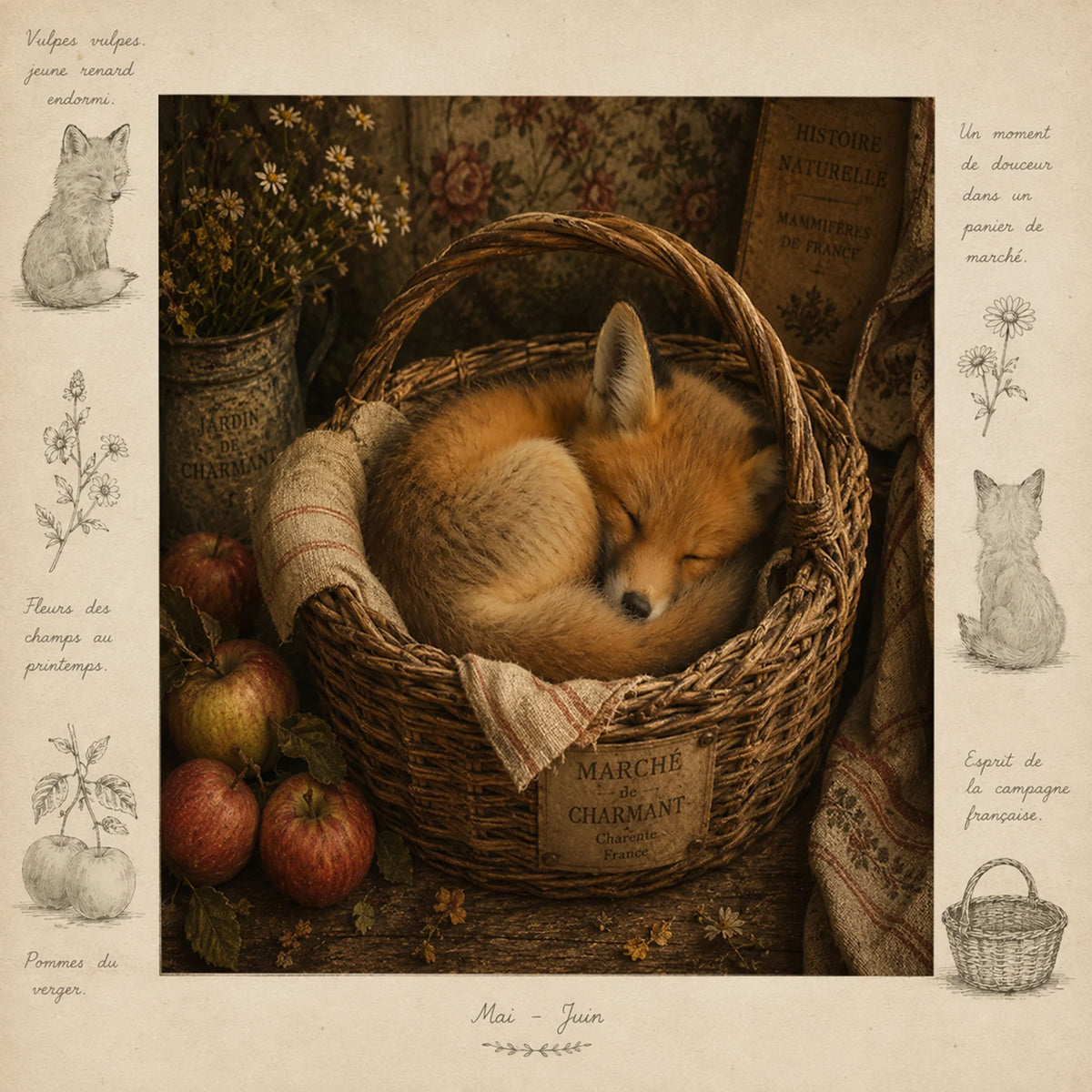 Sleeping Fox Greeting Card - French Countryside Fox Card - Woodland Animal Card - Single Card or Pack of 5