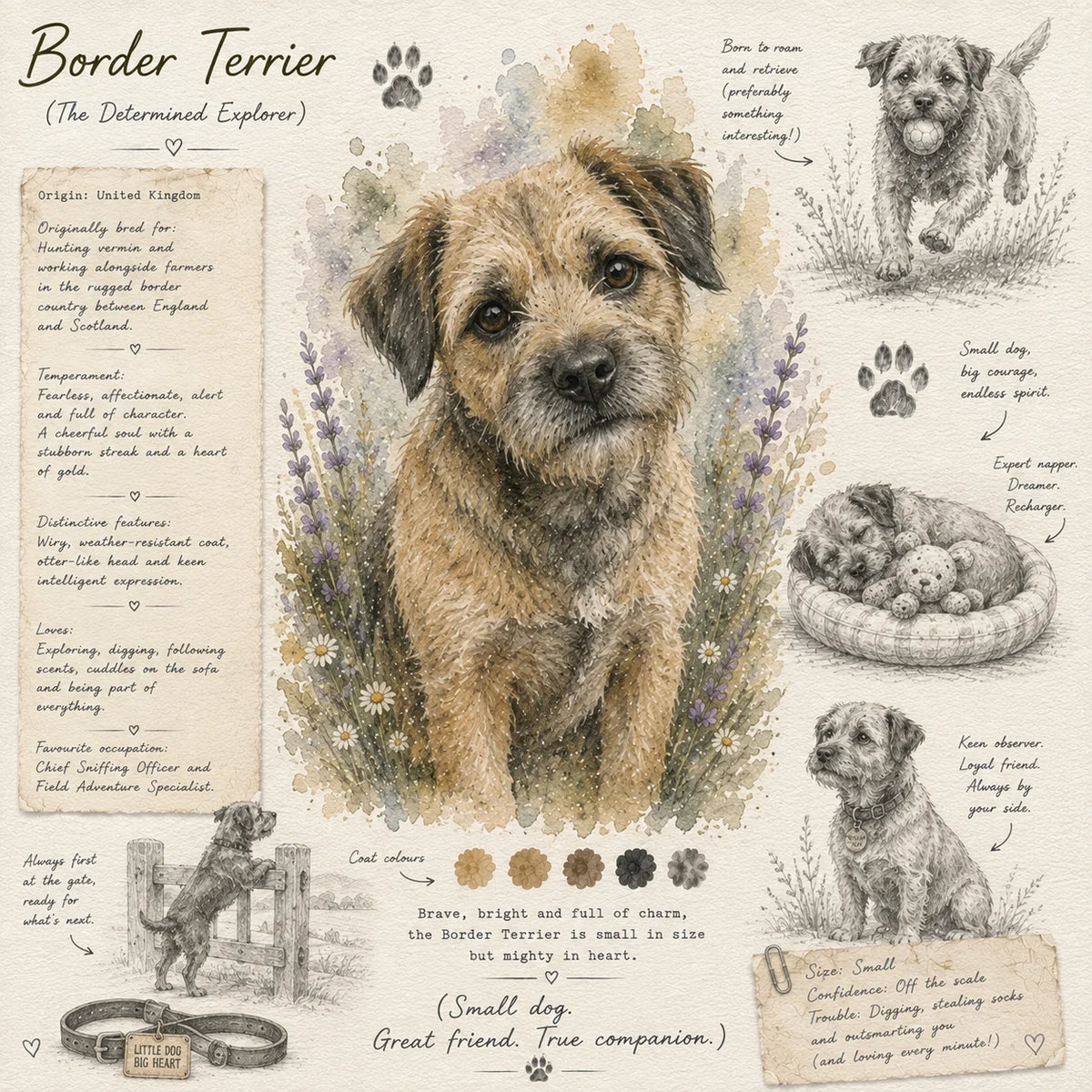 Border Terrier Greeting Card - Border Terrier Dog Card - Field Journal Style - Dog Lover Gift - Single Card or Pack of 5