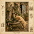 Golden Retriever Puppy Card - Jardin de Charmant - French Country Garden Greeting Card - Dog Lover Gift