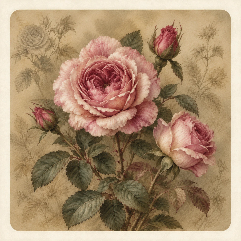 Vintage Pink Rose Card Botanical Floral Greeting Card Flower Lover Single or Pack of 5