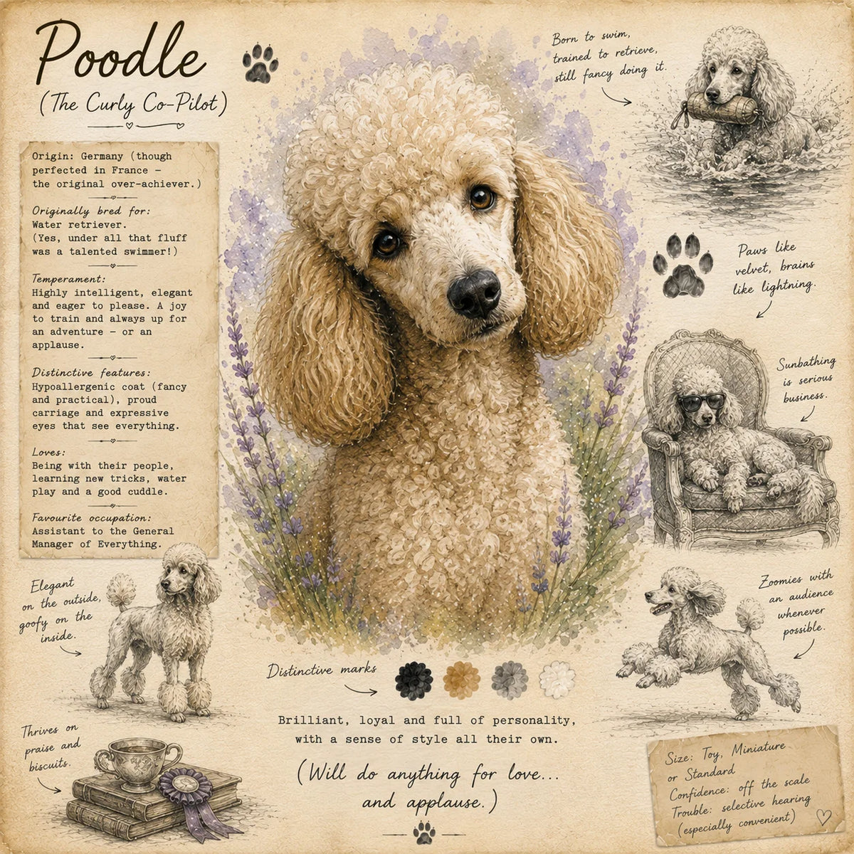 Poodle Greeting Card - Funny Poodle Dog Field Journal Card - Single Card or Pack of 5