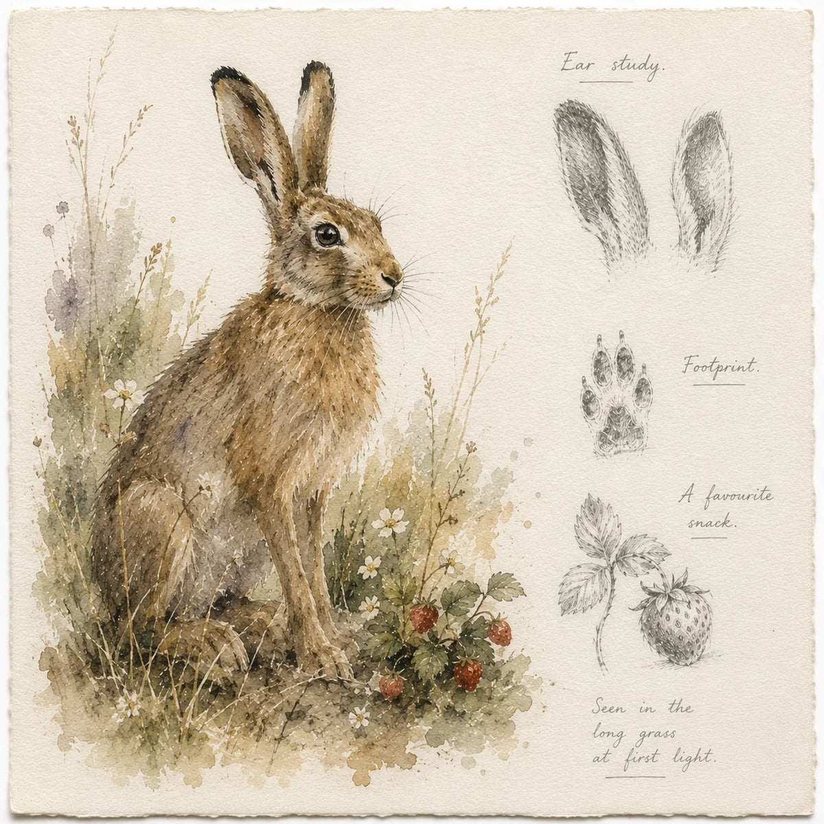 Hare Greeting Card - British Wildlife Field Journal Card - Single Card or Pack of 5