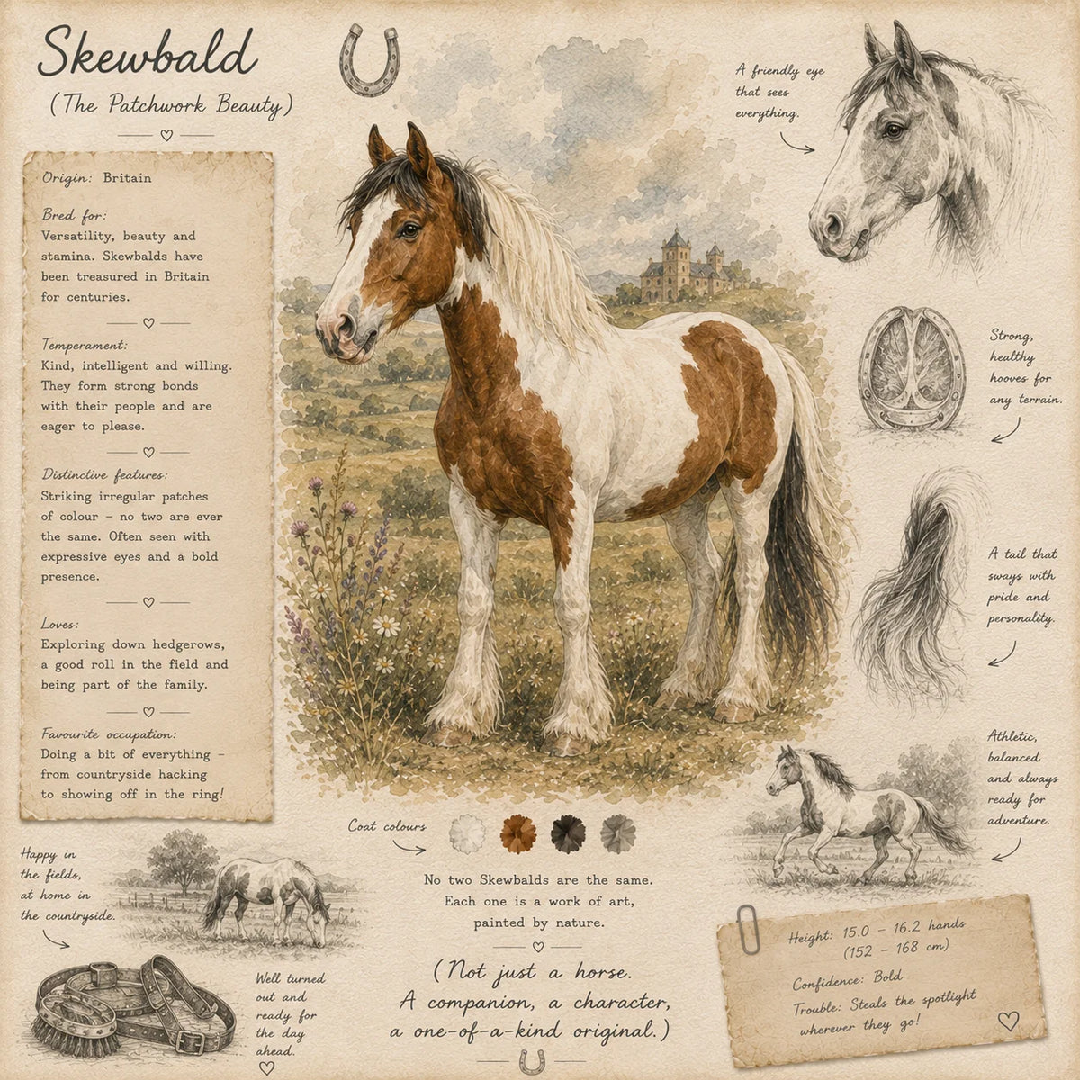 Skewbald Horse Greeting Card - Horse Card - Single Card or Pack of 5