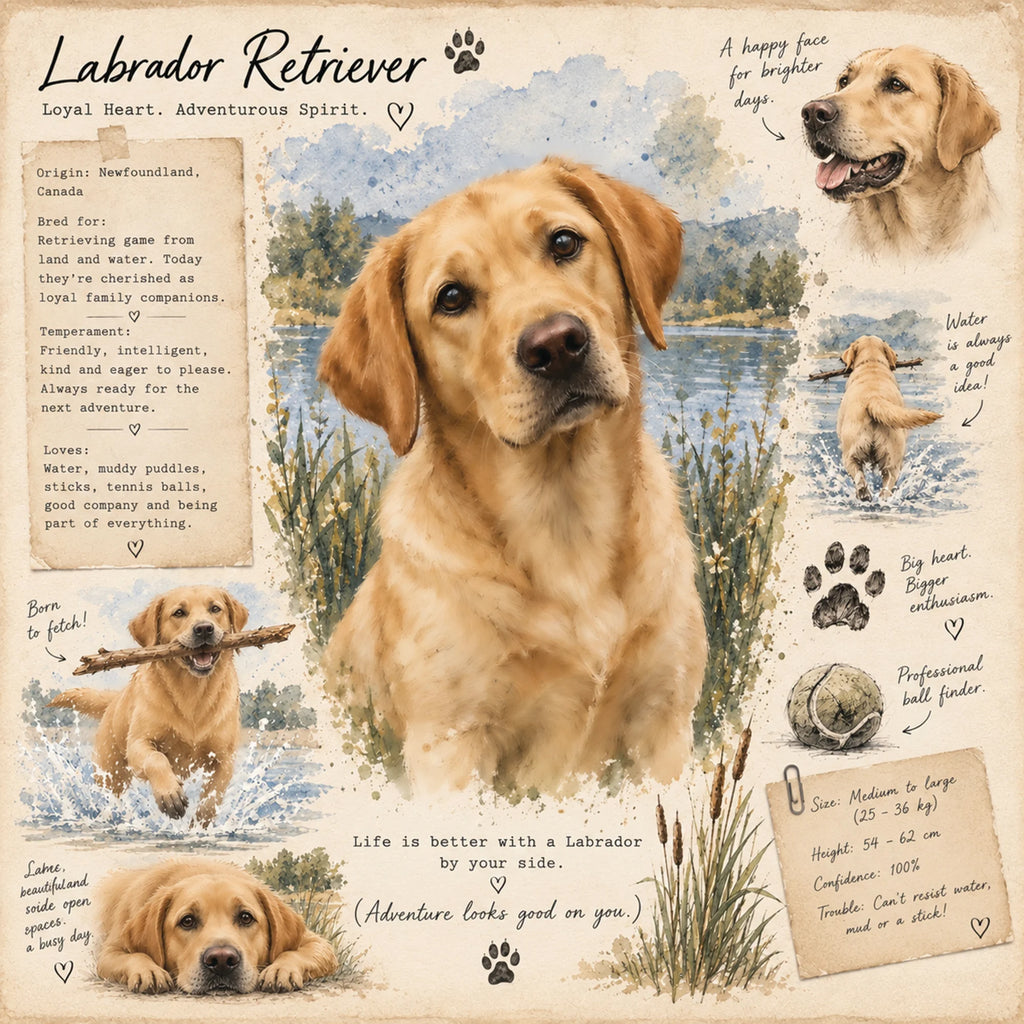 Golden Labrador Retriever Greeting Card - Vintage Field Journal Dog Card - Labrador Lover Gift - House of Charmant