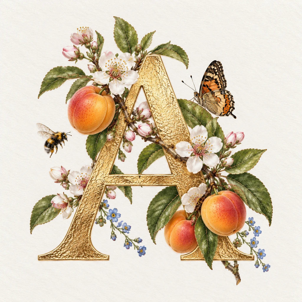 Botanical Letter A Card - Floral Initial A, 6 x 6 Inch Greeting Card, Blank Inside with Envelope