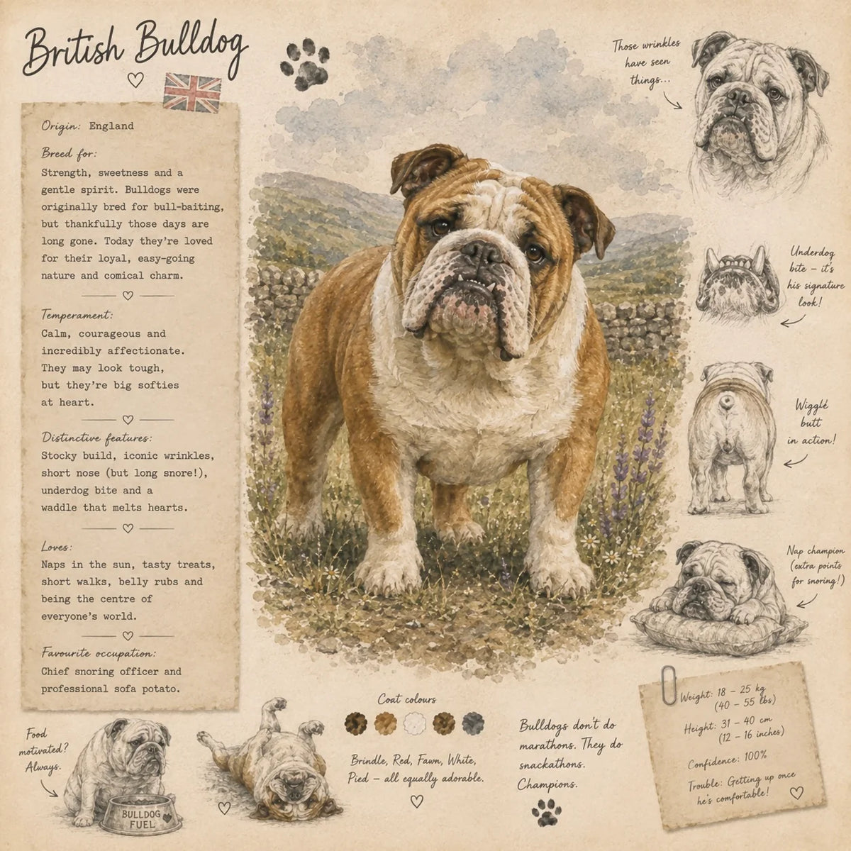 British Bulldog Greeting Card - English Bulldog Dog Card - Bulldog Lover Gift - Single Card or Pack of 5