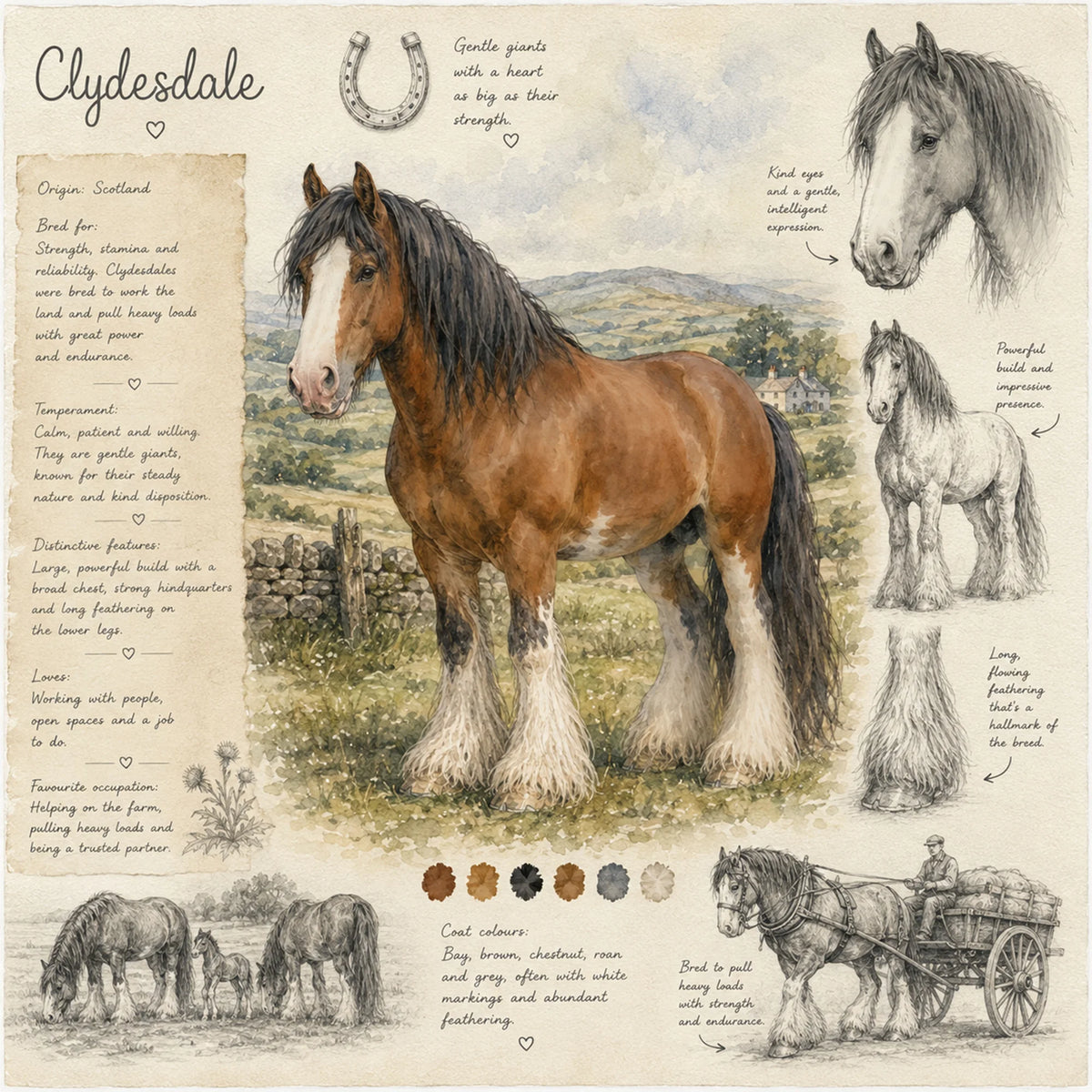 Clydesdale Horse Greeting Card - Scottish Heavy Horse Card - Single Card or Pack of 5