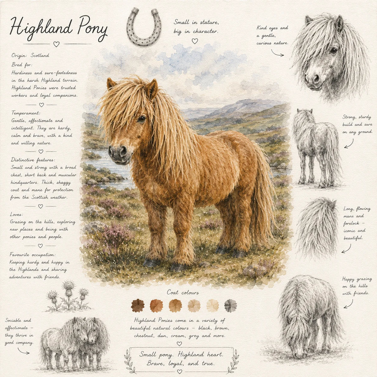 Highland Pony Greeting Card - Scottish Native Pony Card - Single Card or Pack of 5