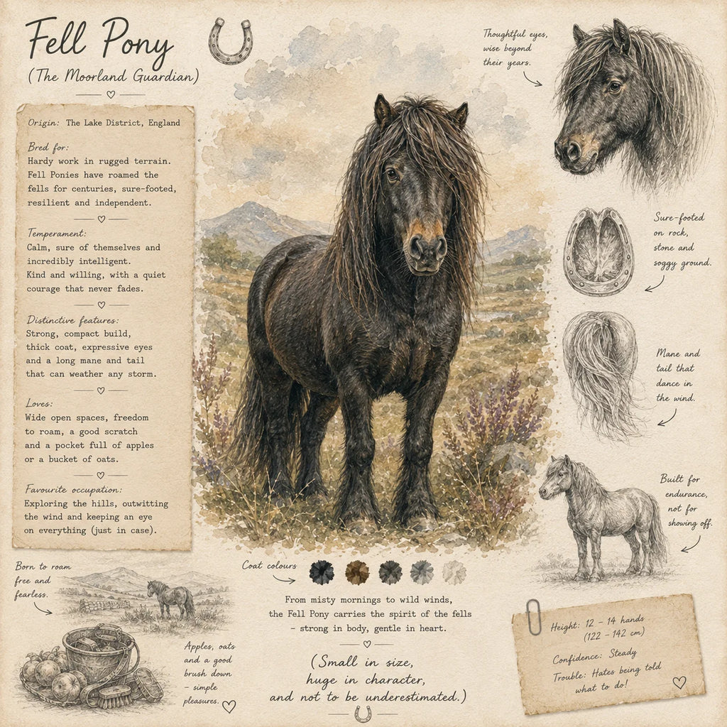 Fell Pony Greeting Card - British Native Pony Field Journal Card - Single Card or Pack of 5