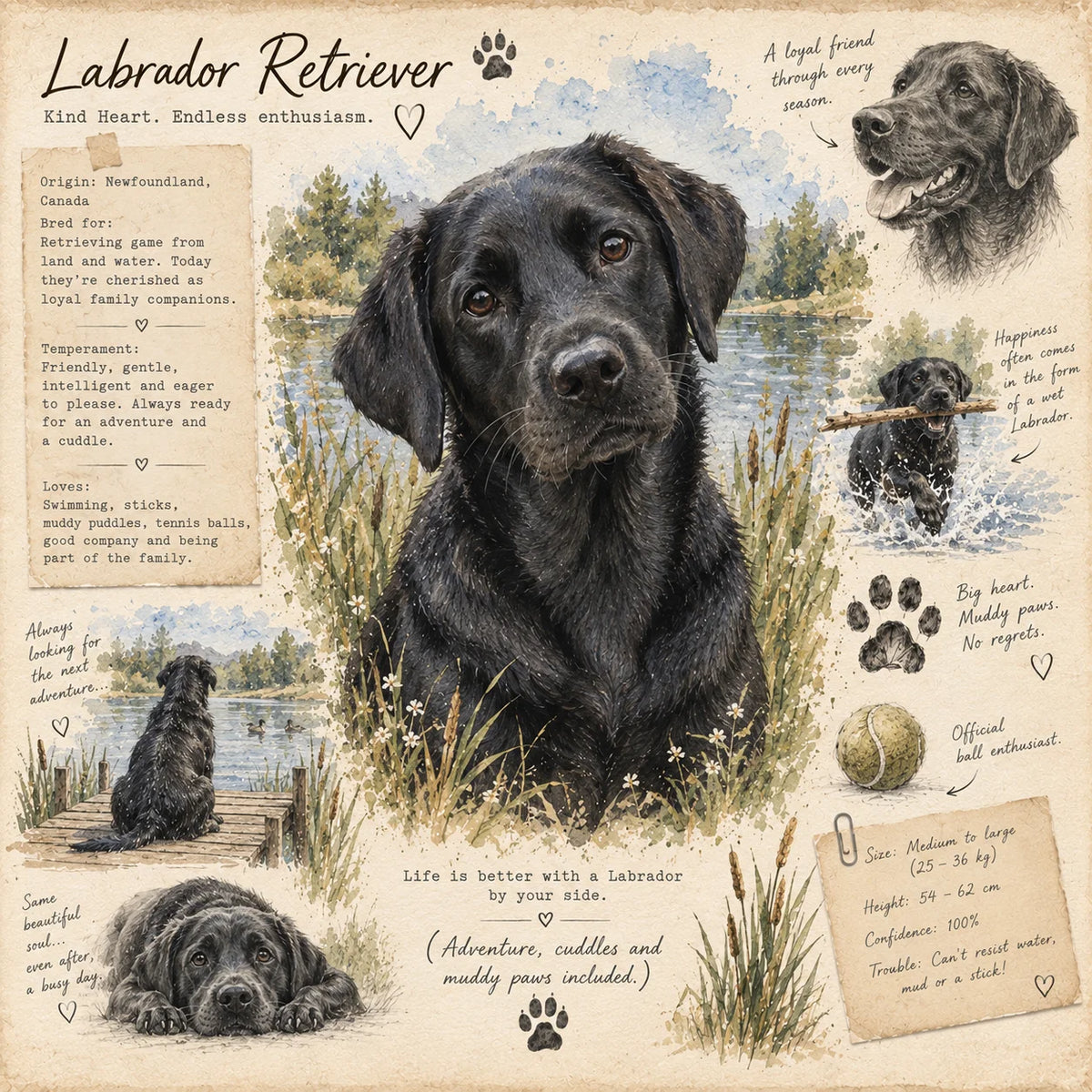 Black Labrador Retriever Greeting Card - Vintage Field Journal Dog Card - Labrador Lover Gift - House of Charmant
