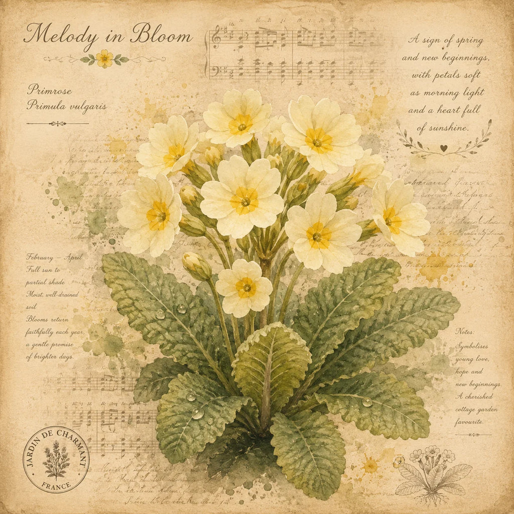 Primrose Greeting Card -Vintage Botanical Floral Card - Melody in Bloom Collection - Cottage Garden Flower Card