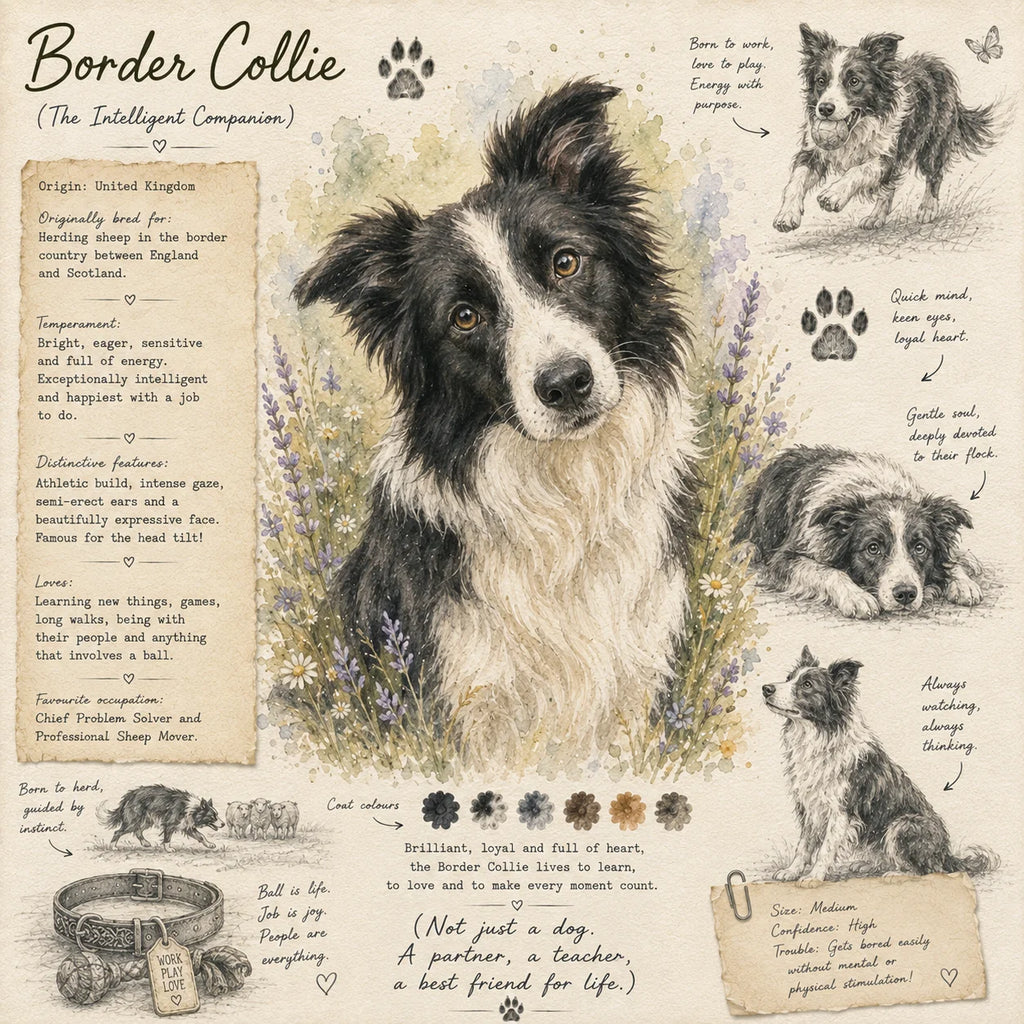 Border Collie Greeting Card - Single Card or Pack of 5 - Watercolour Style Dog Art - Border Collie Dog Lover Gift
