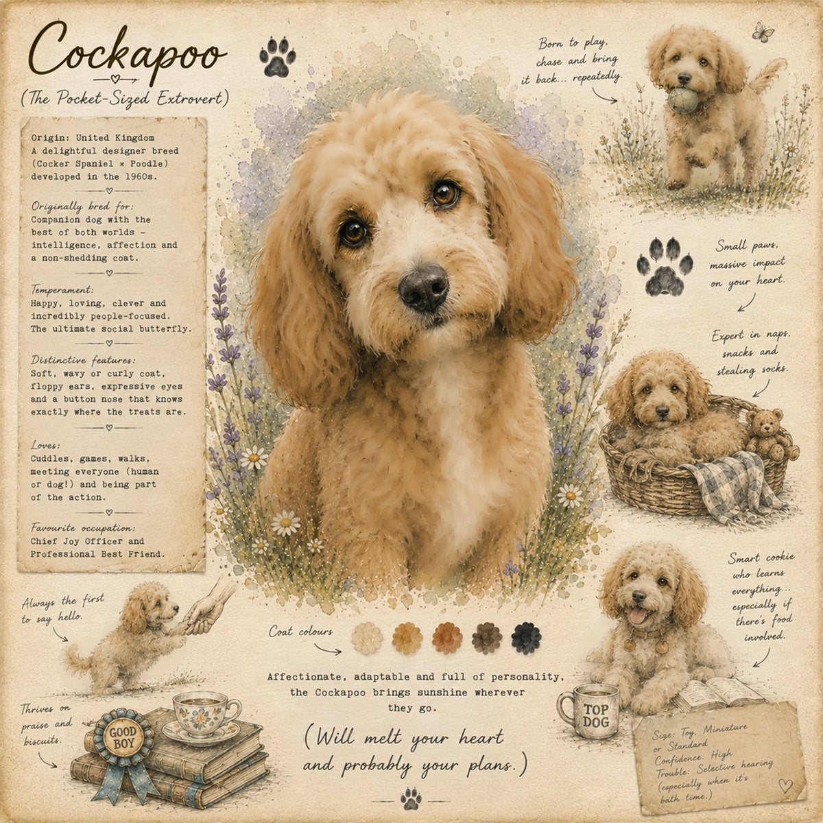 Cockapoo Greeting Card - Funny Cockapoo Dog Field Journal Card - Single Card or Pack of 5