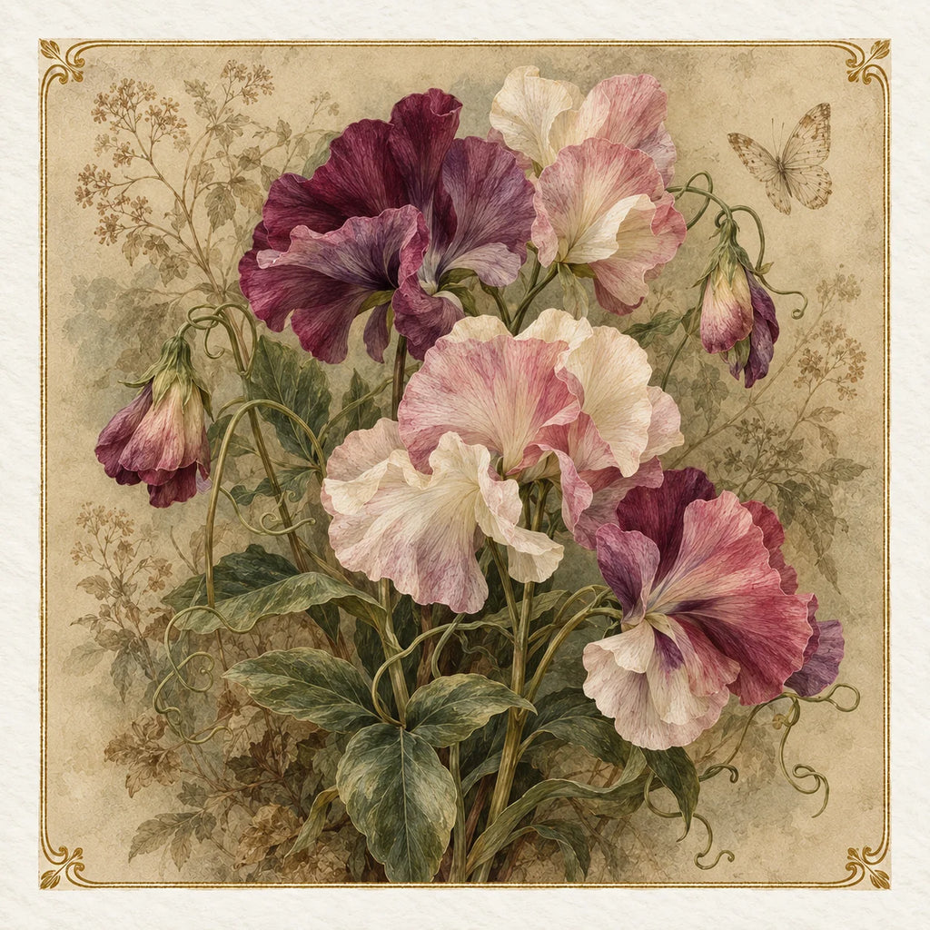 Vintage Sweet Pea Flower Card Botanical Greeting Card Flower Lover Single or Pack of 5