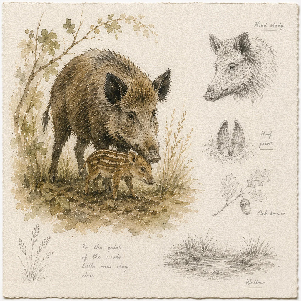 Wild Boar and Piglet - Woodland Wildlife Field Journal Greeting Card