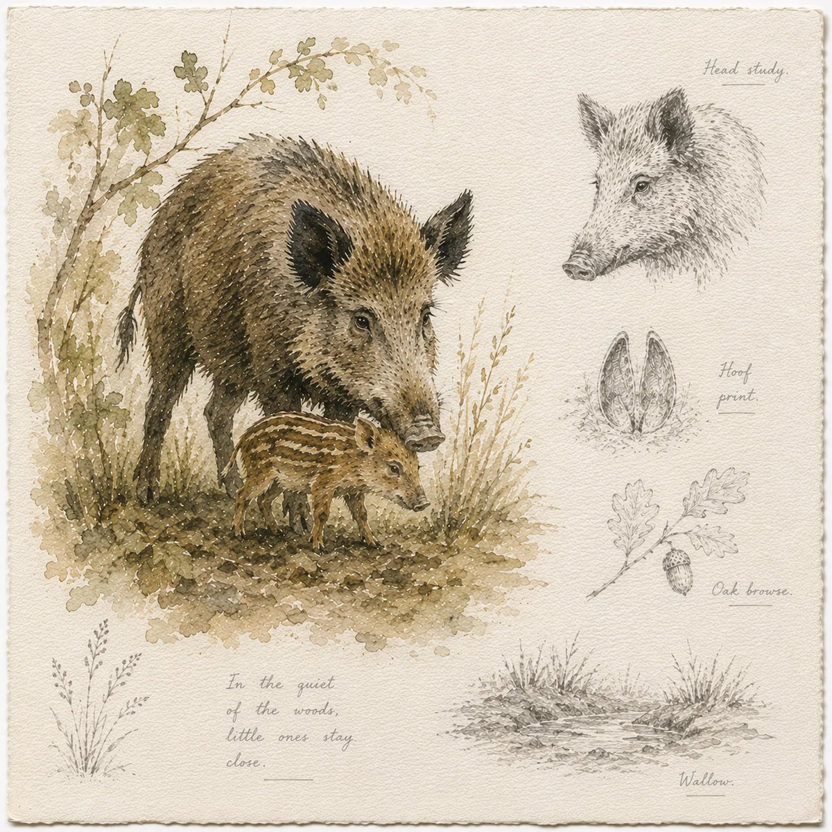 Wild Boar and Piglet - Woodland Wildlife Field Journal Greeting Card