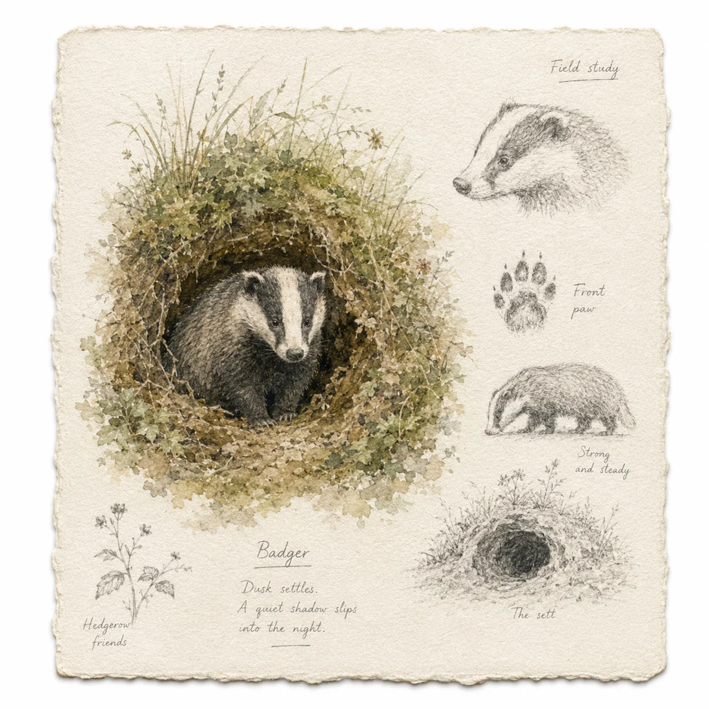 Badger Greeting Card - British Wildlife Field Journal Card - Countryside Animal Card - Single Card or Pack of 5
