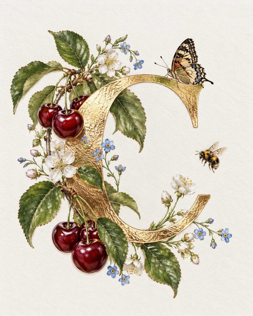 Botanical Letter C Card - Floral Initial C, 6 x 6 Inch Greeting Card, Blank Inside with Envelope