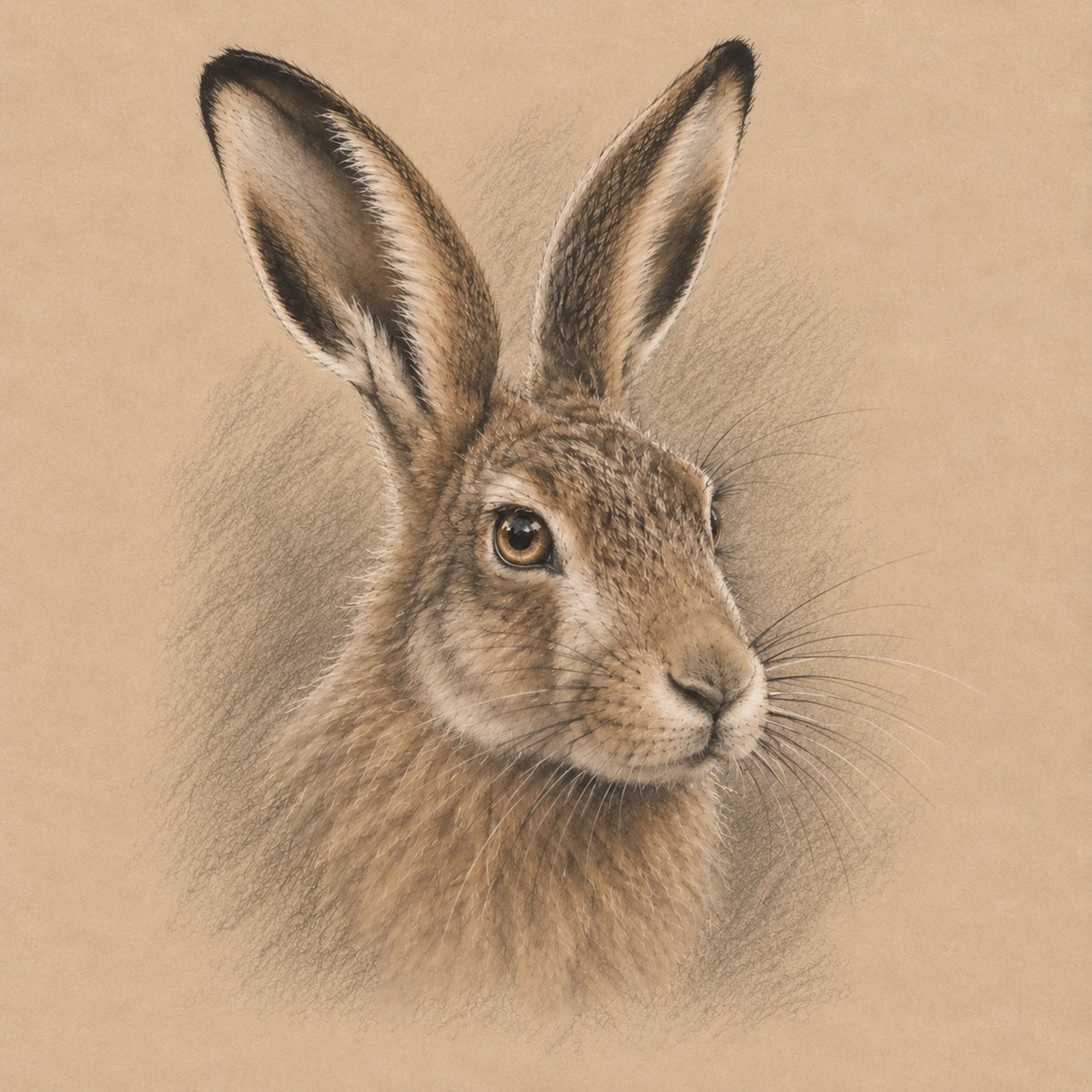 Hare Portrait Greeting Card - Sepia Wildlife Art - Country Animal Card - Rustic Nature Card - Blank Square Card