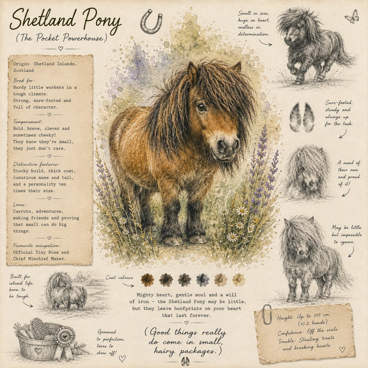 Shetland Pony Greeting Card - Watercolour Style Pony Card - Horse Lover Gift - Birthday Card - Single Card or Pack of 5