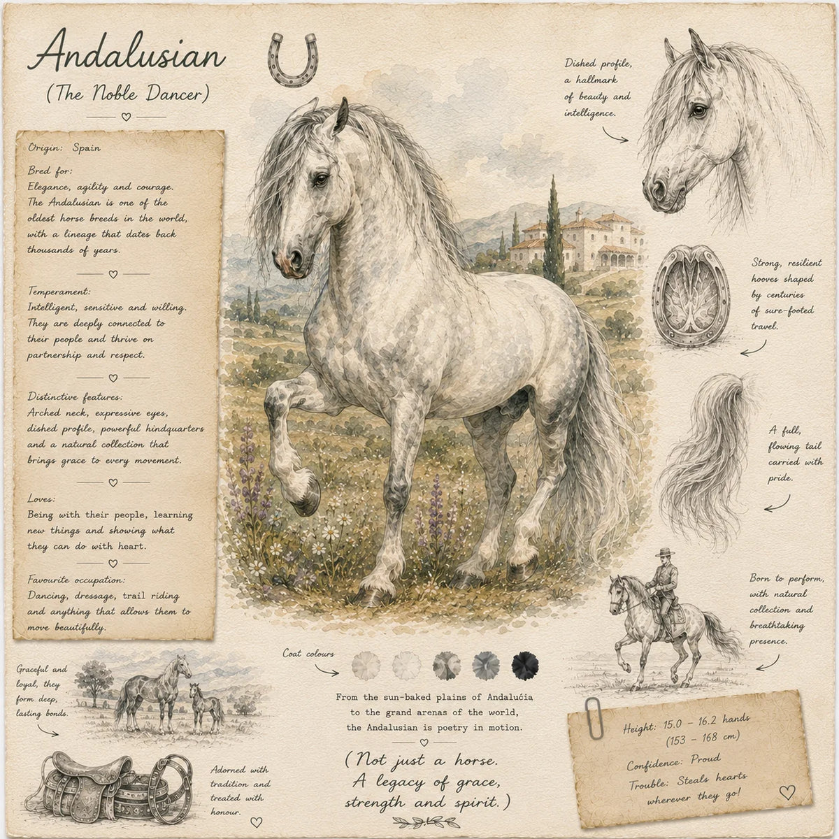 Andalusian Horse Greeting Card - Spanish Horse Card - Single Card or Pack of 5