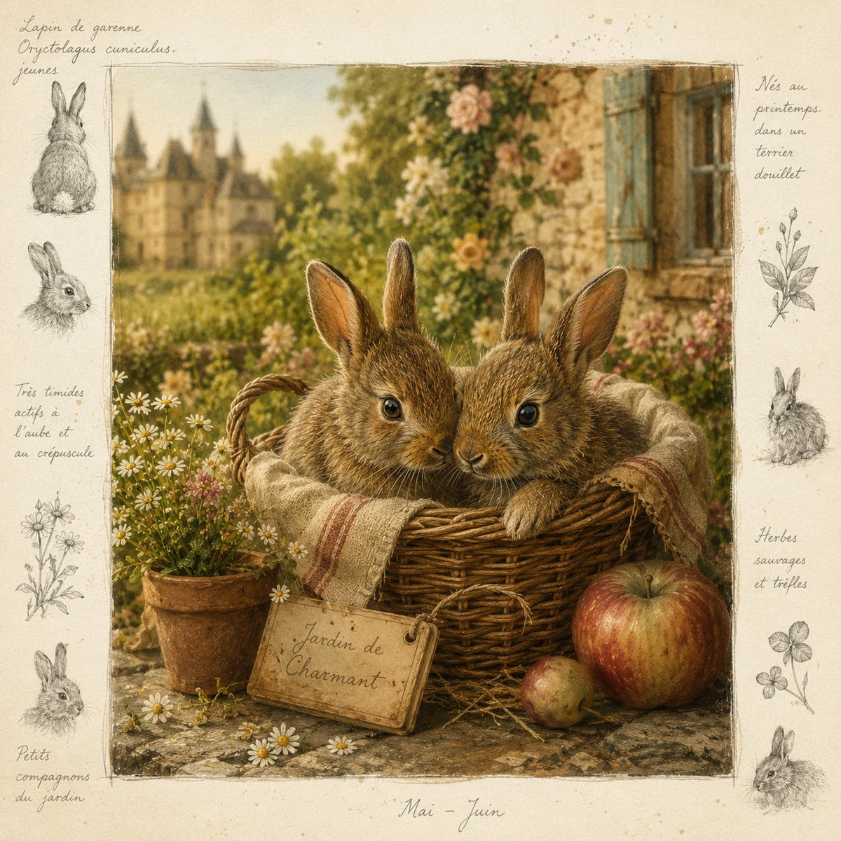 Young Rabbits Greeting Card - Bunny Rabbit Card - French Countryside Wildlife Card - Single Card or Pack of 5