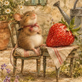 Mouse and Strawberry Greeting Card -  Country Garden Mouse Card - Cute Wildlife Card - French Country Style - Single Card or Pack of 5