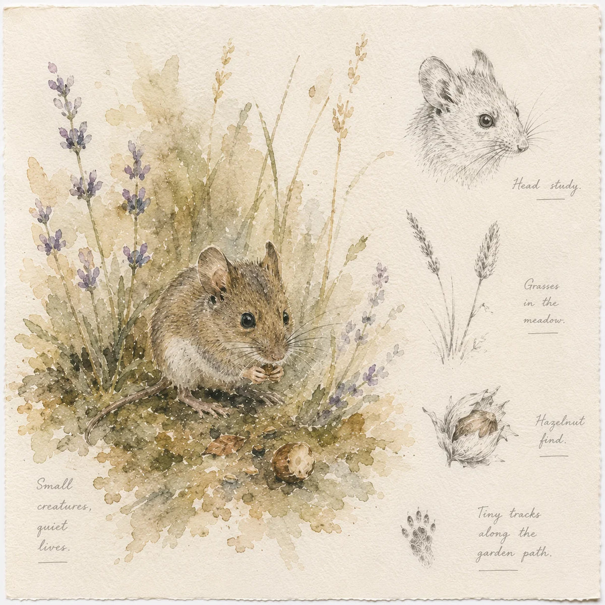 Field Mouse Greeting Card - Country Wildlife Card - Field Journal Mouse - Nature Lover Gift - Blank Card