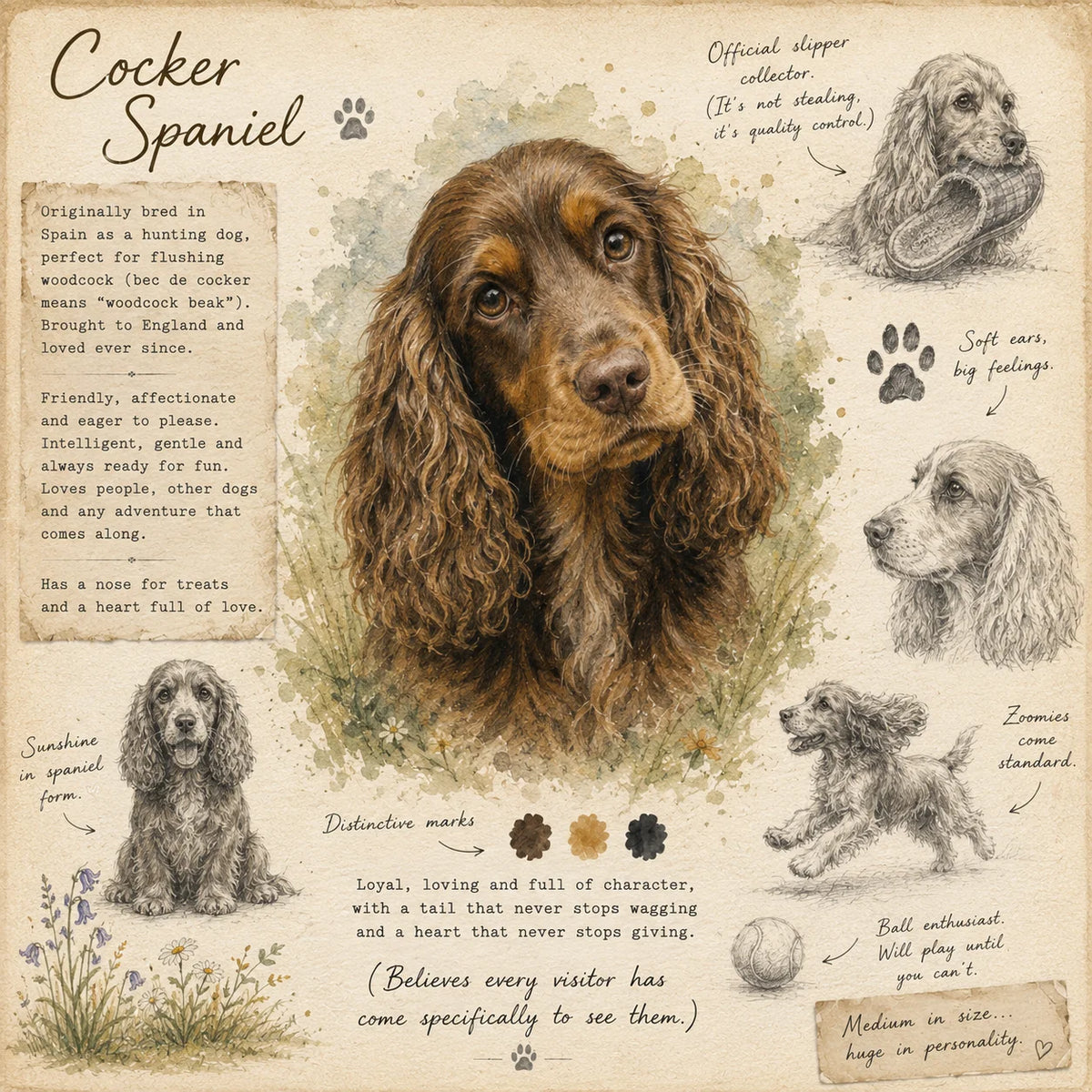 Cocker Spaniel Greeting Card - Watercolour Dog Card - Spaniel Lover Card - Single Card or Pack of 5
