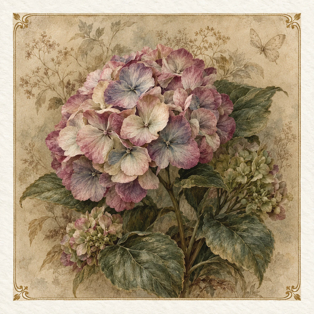 Vintage Hydrangea Card Botanical Floral Greeting Card Flower Lover Single or Pack of 5