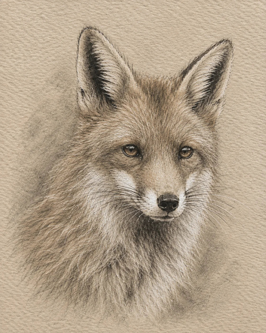 Fox Greeting Card - Sepia Wildlife Card - British Countryside Fox Portrait - Nature Lover Gift - Single Card or Pack of 5
