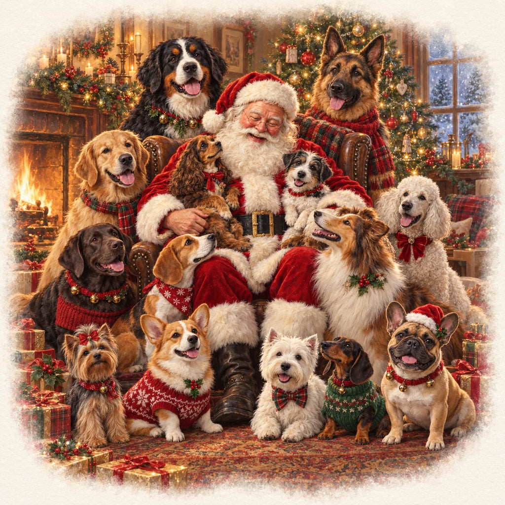 Father Christmas With Dogs Christmas Card Dog Lover Christmas Greeting Card Single or Pack of 5