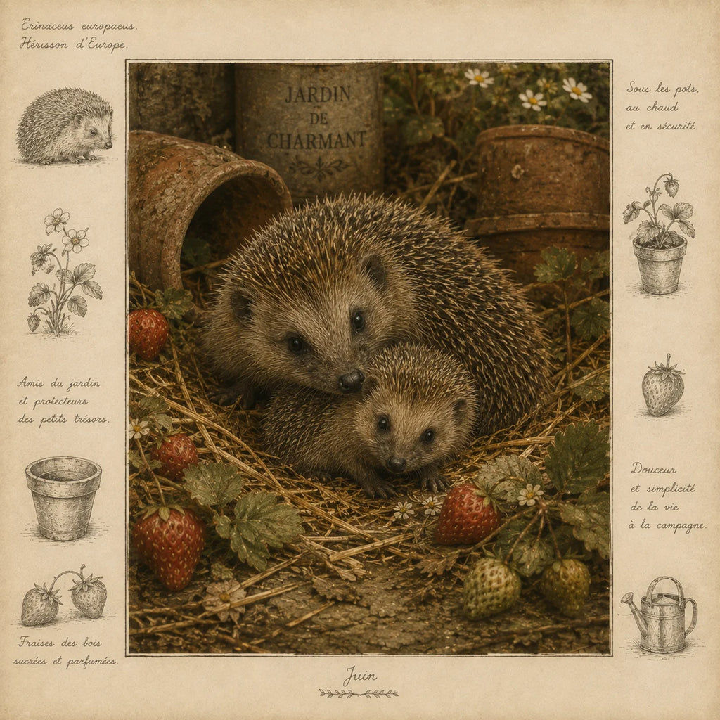 Hedgehog and Baby Greeting Card - Hedgehogs and Strawberries - French Countryside Wildlife Card - Single Card or Pack of 5