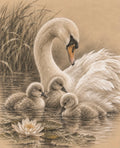 Swan and Cygnets Greeting Card - Sepia Wildlife Card - Mother and Babies Nature Card - Nature in Sepia - Single Card or Pack of 5