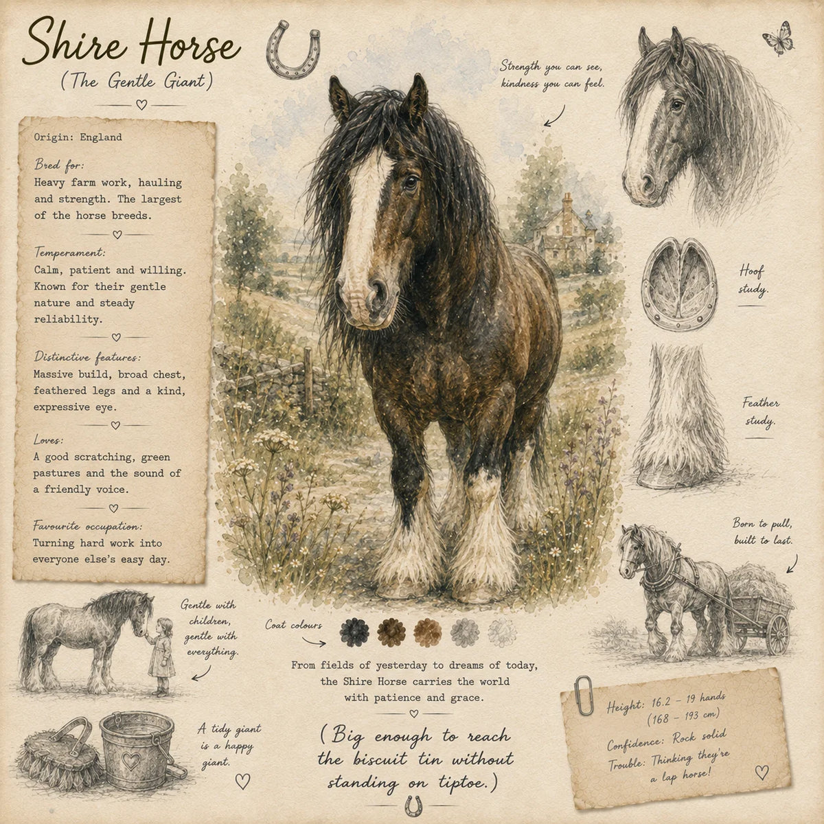 Shire Horse Greeting Card - Gentle Giant Horse Field Journal Card - Single Card or Pack of 5
